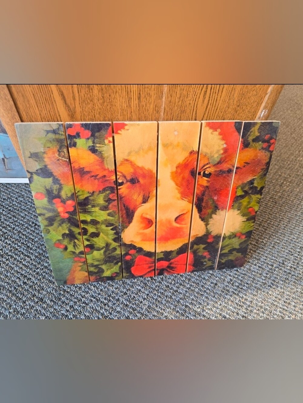 Christmas Cow Wood Wall Art